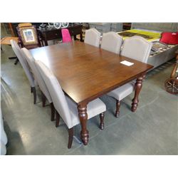 ASHLEY FLOOR MODEL DARK FINISH DINING TABLE WITH 6 UPHOLSTERED CHAIRS RETAIL $2560