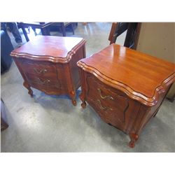 PAIR OF 2 DRAWER FRENCH PROVINCIAL NIGHTSTANDS AND HEADBOARD