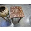 Image 2 : INLAID WOOD STAND AND METAL PLANTER