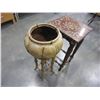 Image 3 : INLAID WOOD STAND AND METAL PLANTER