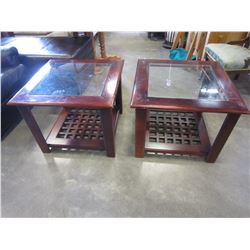 PAIR OF MODERN GLASS TOP END TABLES