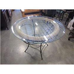 METAL WICKER GLASS TOP PATIO TABLE