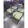 Image 2 : 4 MID CENTURY METAL W/ GREEN CUSHION CHAIRS