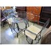 Image 1 : METAL GLASS TOP PATIO TABLE AND 2 BAR STOOLS