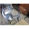Image 2 : METAL GLASS TOP PATIO TABLE AND 2 BAR STOOLS