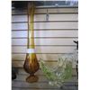 Image 1 : TALL AMBER ART GLASS VASE AND ART GLASS BIRD