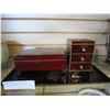 Image 1 : RED VANITY TRAY W/ 2 JEWELERY BOXES - 1 MUSICAL