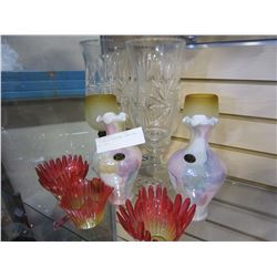 2 PINWHEEL HURRICANE LAMPS AND ART GLASS