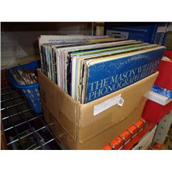 BOX OF RECORDS, AND BOX AND TOTE OF 45 RECORDS