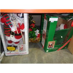 2 ANIMATED SANTAS AND CHRISTMAS BASKET DECORATION