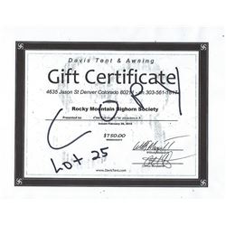Davis Tent & Awning $750 Gift Certificate