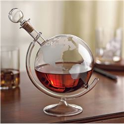 Etched Globe Whiskey Decanter and 2 matching glasses