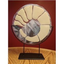 Original Fused Glass Bighorn Horn in Stand