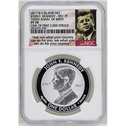 2017 British Virgin Islands $1 John F. Kennedy Reverse Proof Coin NGC PF70