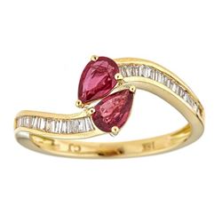 0.77 ctw Ruby and Diamond Ring - 18KT Yellow Gold