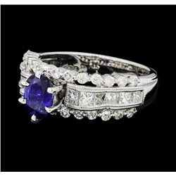 0.97 ctw Blue Sapphire And Diamond Ring - 14KT White Gold