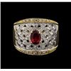 Image 2 : 14KT Yellow Gold 1.02 ctw Ruby and White Topaz Ring