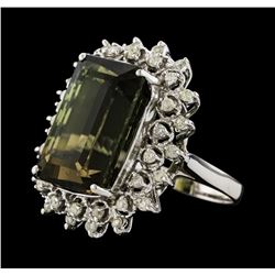 15.32 ctw Green Tourmaline and Diamond Ring - 14KT White Gold