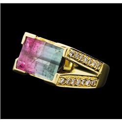 4.10 ctw Tourmaline And Diamond Ring - 18KT Yellow Gold