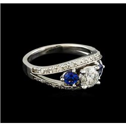 0.95 ctw Diamond and Sapphire Ring - 14KT White Gold