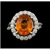 Image 2 : 6.19 ctw Mandarin Spessartite and Diamond Ring - 14KT White Gold