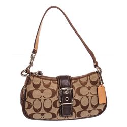 Coach Brown Monogram Canvas Suede Trim Pochette Shoulder Handbag