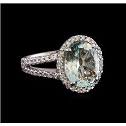 3.71 ctw Aquamarine and Diamond Ring - 14KT White Gold