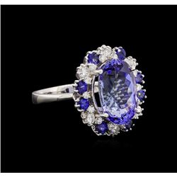 14KT White Gold 6.27 ctw Tanzanite, Sapphire and Diamond Ring