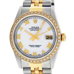 Rolex Mens 2 Tone 14K Mother Of Pearl Diamond 36MM Datejust Wristwatch