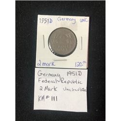 1951D GERMANY FEDERAL REPUBLIC 2 MARKS UNCIRCULATED COIN