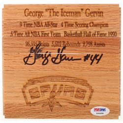 George Gervin Signed San Antonio Spurs Logo Wooden Basketball Court Panel (PSA COA)