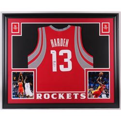 James Harden Signed Houston Rockets 35x43 Custom Framed Jersey (Beckett COA)