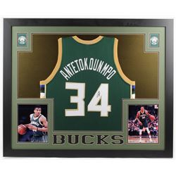 Giannis Antetokounmpo Signed Milwaukee Bucks 35x43 Custom Framed Jersey (JSA COA)