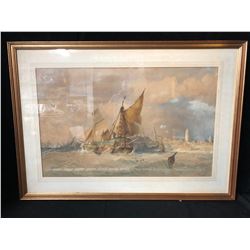 -YEAR 1890- SHIP SAILING ON THE HIGH SEAS FRAMED OIL PAINTING (36" X 24")