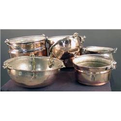 Set of 6 copper pails- old and re-polished