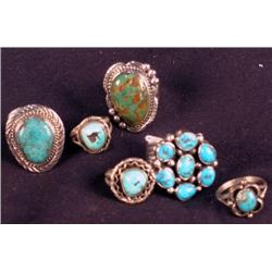 Lot of 6 Navajo Turquoise and Silver Rings