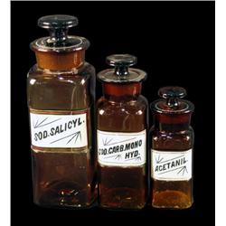 Set of 3 Amber Pharmacy Bottles