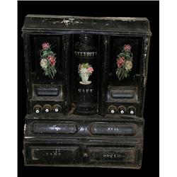 Large Victorian metal spice bin, handpainted