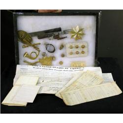 Tray of Civil War memorabilia includes 6 land gra