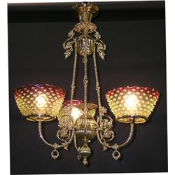 3 Matching Verde and Cranberry Glass Shades