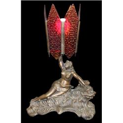 Spelter Lady Figural Lamp With Glass Shades