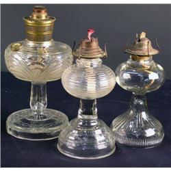 Three old Kerosene glass Lamps without globes