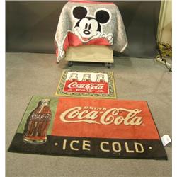 Lot of 2 Coca-Cola Rugs and Disney Mickey Mouse B