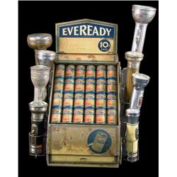 Metal Eveready Flashilight Display with 8 flashli