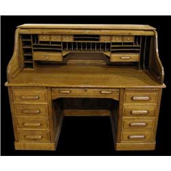 Quarter Sawn Oak "S" Curve Roll Top Desk