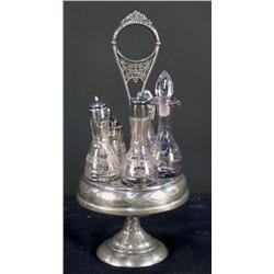 5 bottle  Cruet Set w/ Matching Bottles