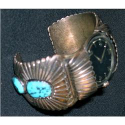Navajo Watch Band with Watch   Silver & Turquoise