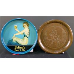 2  Advertising Serving Trays Ebling's Beer & JW W