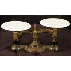 Balance Scale  Cast Iron W/ Porcelain Weighing Su