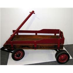 Red Wooden Greyhound Wagon W/Double Rear Wheels